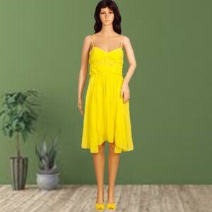 ERIN BY ERIN FETHERSTON size 4 yellow OTS fit/flare hi-lo dress 100% silk lining